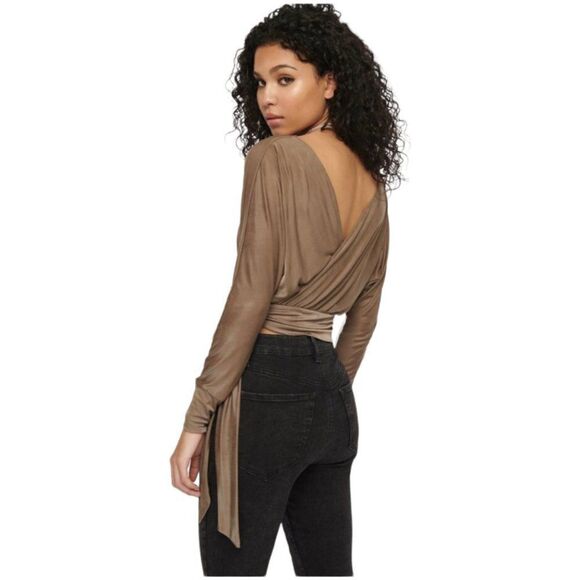 Dynamite Shiny Tie-Front Wrap Top - Picture 2 of 7